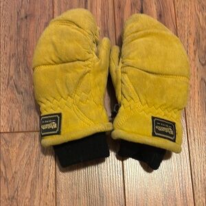 Yellow Suede Mittens with Black Cuffs
